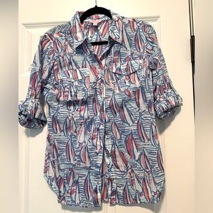 Lilly Pulitzer Red, Right, Return pattern button down